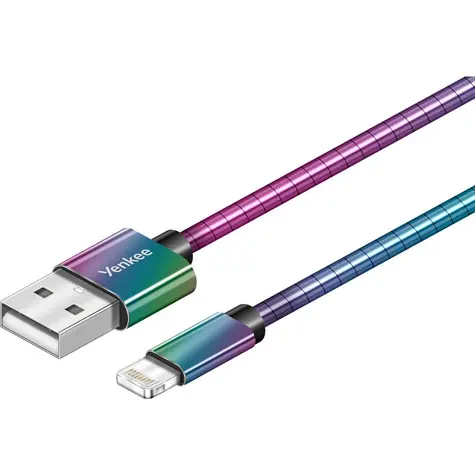 YENKEE YCU 651 USB 2.0 auf Lightning Kabel Regenbogen / Länge 1m / Stahlgeflechtkabel / 2,4A