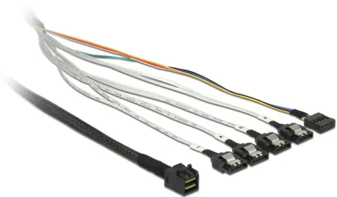 DeLock Mini-SAS-HD-Kabel SFF-8643 > 4 x SATA 7-Pin + Sideband 0,5 m Metallclip