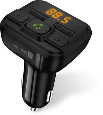 Connect IT InCarz Bluetooth-Sender / BT 4.2 / Freisprecheinrichtung / 2,4 A / 14,5 W / 12 & 24 V DC / 2 x USB-A / Micro SD / schwarz