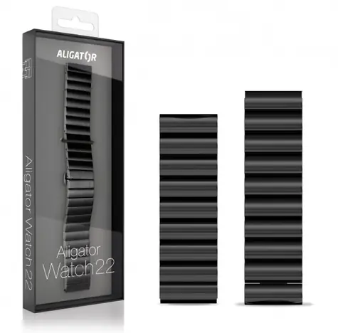 Aligator Metallarmband 22 mm schwarz