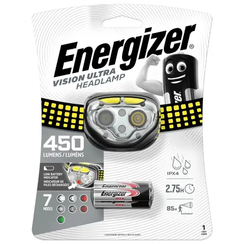 Energizer Spotlight Vision Ultra 450lm / Stirnlampe / Nachleuchten: bis zu 85 Meter / 3xAAA 