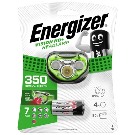 Energizer Spotlight Vision HD+ 350lm / Stirnlampe / Nachleuchten: bis zu 80 Meter / 3xAAA 