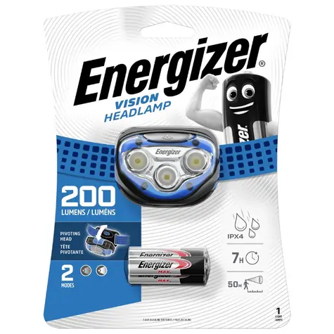 Energizer Spotlight Vision 200lm / Stirnlampe / Nachleuchten: bis zu 50 Meter / 3xAAA 