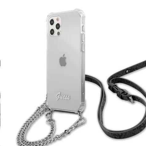 Guess PC Silver 4G Chain and Script Back Cover für Apple iPhone 12 Pro Max transparent