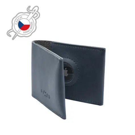 FIXED Wallet für AirTag Ledergeldbörse aus echtem Rindsleder blau
