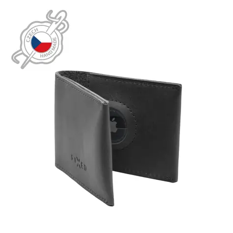 FIXED Wallet für AirTag Ledergeldbörse aus echtem Rindsleder schwarz