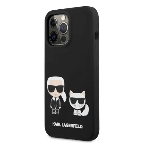 Karl Lagerfeld und Choupette Liquid Silicone Back Cover für Apple iPhone 13 Pro schwarz