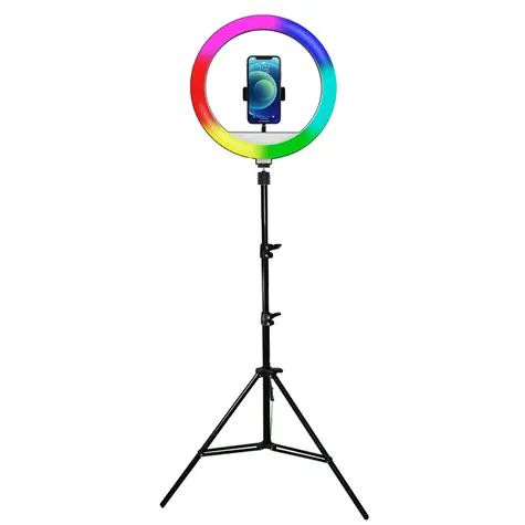 Powerton WPRL2RGB - Ringlicht 13" RGB LED groß / Temperatur- und Helligkeitseinstellung & Telefonhalter und Stativ