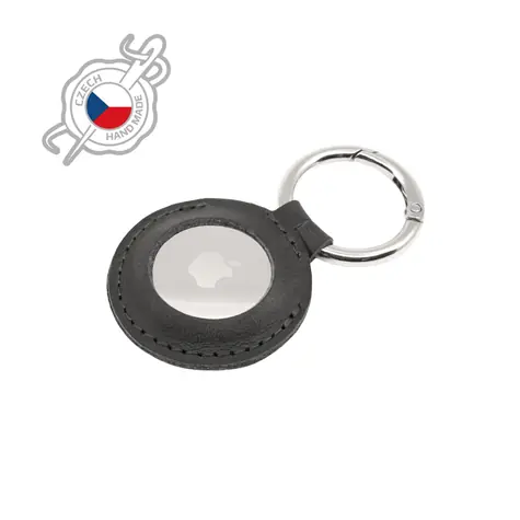FIXED Case für AirTag Echtes Rindslederetui mit Karabiner schwarz