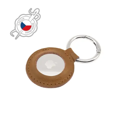FIXED Case für AirTag Echtes Rindslederetui mit Karabiner braun
