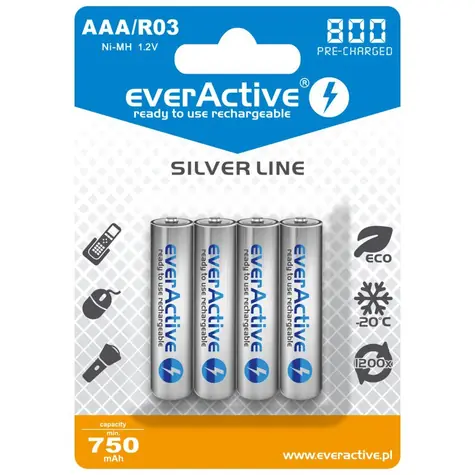 EverActive Silver Line Akku AAA (R03) 800 mAh 4 Stück / Ni-MH