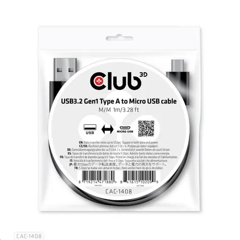 Club3D CAC-1408 Kabel USB-A auf Micro USB M/M schwarz 1m 