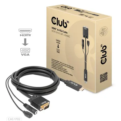 Club3D CAC-1712 Kabel HDMI zu VGA M/M schwarz 2 m / FHD / 3,5-mm-Buchse / Micro-USB 