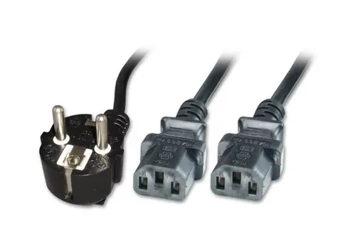 MicroConnect Netzkabel Schuko 90° Winkel - 2x C13 3M schwarz
