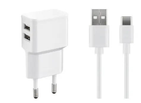 MicroConnect USB-C Ladegerät mit zwei Ports weiß / 2,4A / 2x USB2.0