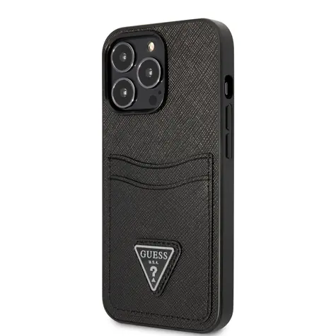 Guess Saffiano Doppelkarten-Rückseite für Apple iPhone 13 Pro schwarz