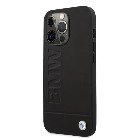 BMW Leder Hot Stamp Backcover für Apple iPhone 14 Pro schwarz