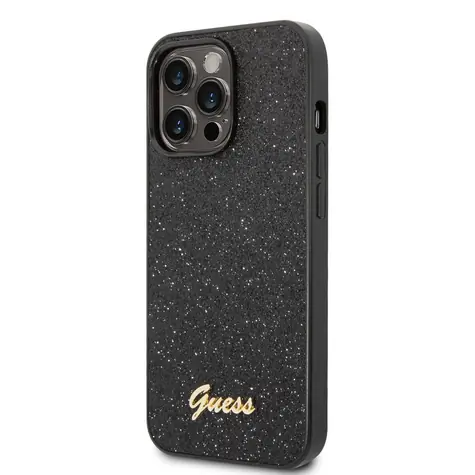 Guess PC/TPU Glitter Flakes Metal Logo Rückseite für Apple iPhone 14 Pro Schwarz