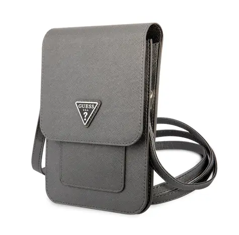 Guess Handytasche mit Logo aus PU-Saffiano, grau