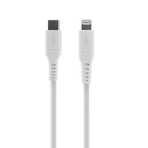 FIXED Flüssigsilikon-Lade- und Datenkabel mit USB-C/Lightning-Anschlüssen und PD-Unterstützung, 1,2 m, Weiß / MFI 
