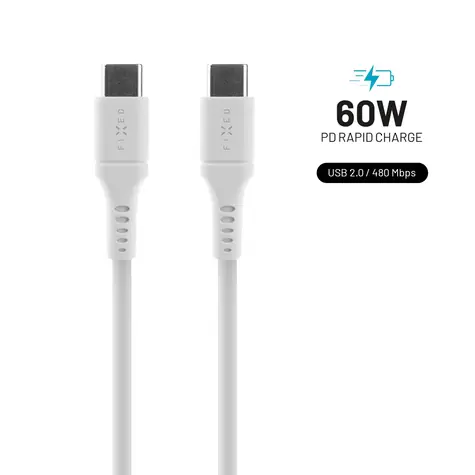 FIXED Liquid Silicone Lade- und Datenkabel mit USB-C/USB-C-Anschlüssen und PD-Unterstützung 1,2m weiß / USB 2.0 / 60W 