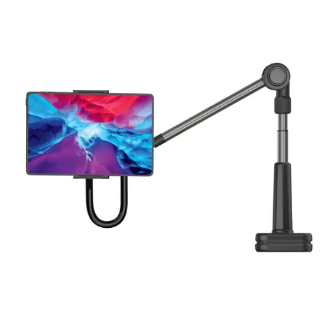 FIXED Relax Universeller Tablet-/Telefonhalter zur Befestigung auf einem Tisch mit drehbarem und verstellbarem Arm in Schwarz