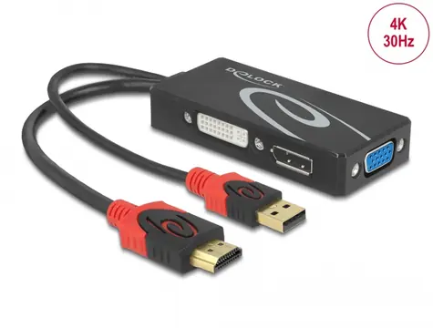 DeLock Adapter HDMI (M) - DVI/VGA/DisplayPort (F) 4K schwarz