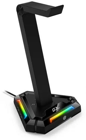 Genius GX-UH100 schwarz / Kopfhörerständer / USB-Hub / 2x USB-A / 2x USB-C
