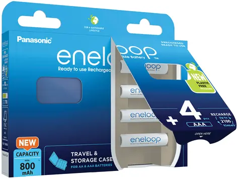 Panasonic Eneloop Akku AAA 800 mAh / Ni-MH / 4 Stück / Blisterverpackung + Etui