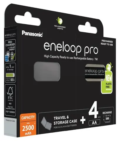 Panasonic Eneloop Pro Akku AA 2500 mAh 4 Stück / Ni-MH / Blister & Reiseetui
