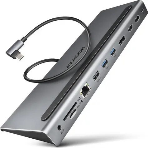 Axagon HMC-4KX3 USB 5Gbps Hub, 3x USB-A, 2x HDMI & DP 4K/60Hz, RJ-45 GLAN, SD/mSD, Audio, PD 100W, USB-C Kabel 40cm