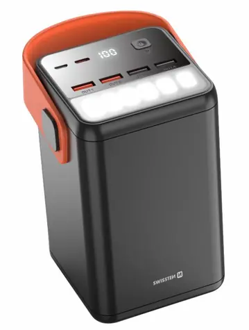 Swissten POWER LINE Powerbank 60.000 mAh schwarz / 65W / USB-C / USB-A / PD / LED-Taschenlampe