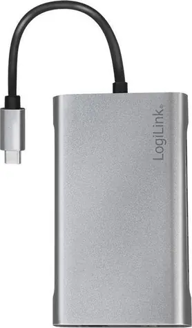 LogiLink UA0382 silber / USB-Dockingstation / 2x USB-A 3.2 / 1x USB-C 3.2 / 2x USB-A 2.0 / HDMI / DP / RJ45