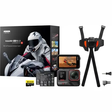 Insta360 Ace Pro 2 Motorrad-Paket/Set: Kamera + 2xAkku + 1x MicroSDXC 128GB + Helmhalterung INST100-35