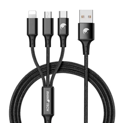 RhinoTech 3-in-1-Kabel: USB-A (Stecker), Micro-USB (Stecker), USB-C (Stecker) und Lightning (Stecker), 1,2 m, schwarz