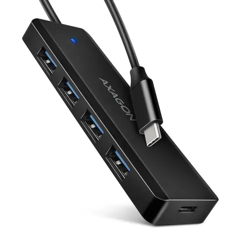 Axagon HUE-C1C, 4X USB 5Gbit/s REISE-Hub, USB-C-Stromanschluss, USB-C-Kabel 19 cm