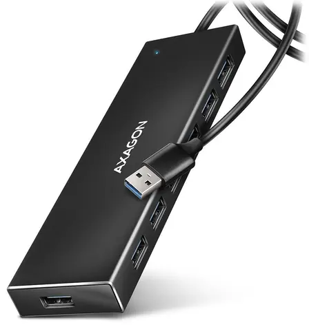 Axagon HUE-F7A, 7x USB 3.2 Gen 1 ALU FLAT CHARGING Hub, Micro-USB-Stromanschluss, USB-A-Kabel 1 m