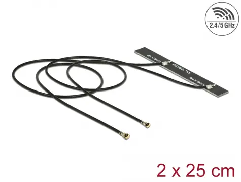 DeLock Dualband Antenne WLAN WiFi 6 Twin 2x i-PEX MHF 4L (M) 25 cm schwarz