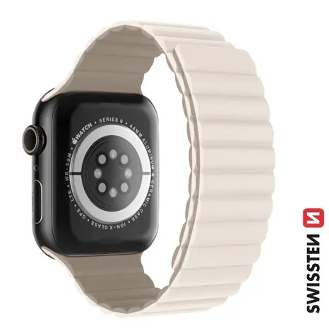 Swissten Silikon-Magnetarmband für Apple Watch 42/44/45/49 mm Weiß-Cappuccino