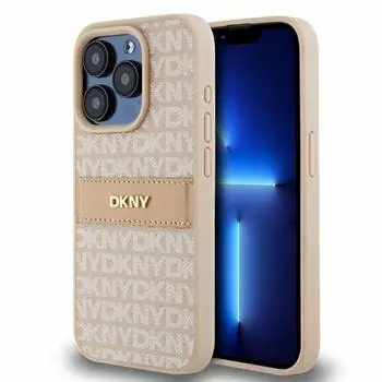 DKNY PU-Leder-Rückseite mit Ton-in-Ton-Streifenmuster für Apple iPhone 14 Pro Max, Rosa