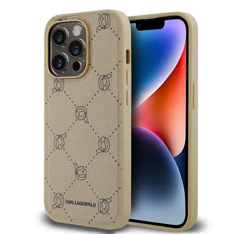 Karl Lagerfeld PU Karl Heads Pattern Magsafe Back Cover für Apple iPhone 14 Pro Max Beige