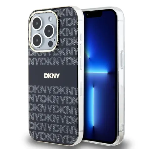 DKNY PC/TPU Repeat Pattern Tonal Stripe Magsafe Back Cover für Apple iPhone 14 Pro Schwarz
