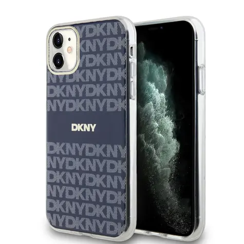DKNY PC/TPU Repeat Pattern Tonal Stripe Magsafe Back Cover für Apple iPhone 11 blau