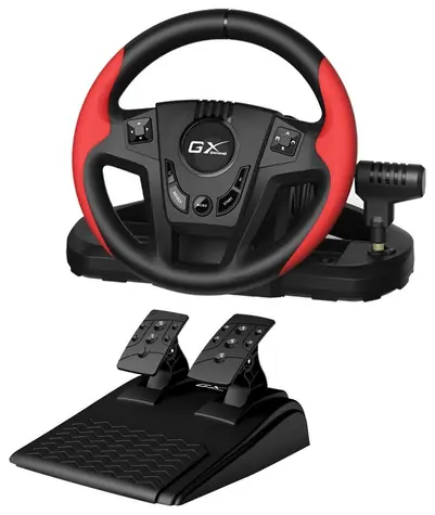 Genius GX SpeedMaster Schwarz-Rot / Lenkrad- und Pedalset / Kabelgebunden / USB / Vibration / Schalthebel / für PC & PS