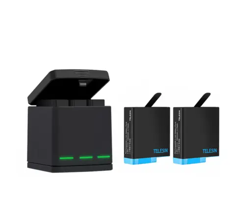 Telesin GP-BNC-801 Ladebox mit drei Steckplätzen für GoPro Hero 8 + 2 Akkus