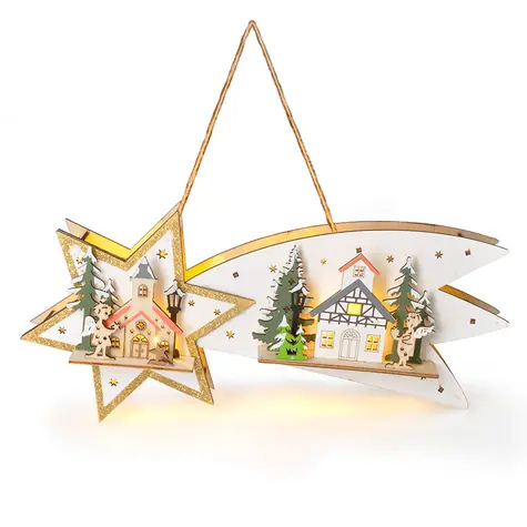 Solight 1V278 LED Weihnachtskomet aus Holz / 10x LED / 2x AA / 30cm