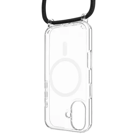 FIXED MagPure Neck Case mit schwarzem Trageband für Apple iPhone 16 PLUS
