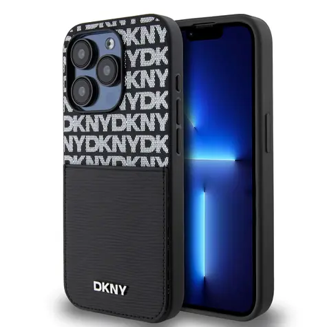 DKNY PU-Leder-Rückseite mit Kartenfach und Wiederholungsmuster für Apple iPhone 14 Pro Max, Schwarz
