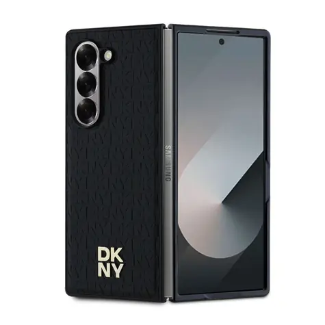 DKNY PU-Leder Repeat Pattern Stack Logo MagSafe-Rückseite für Samsung Galaxy Z Fold 6 Schwarz