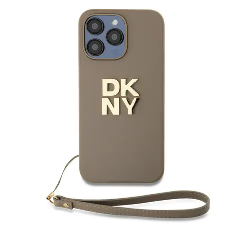 DKNY PU-Leder-Stack Logo -Handschlaufe-Rückseite für Apple iPhone 14 Pro Max Beige